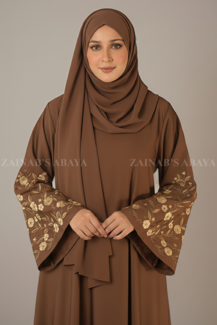 Nida Maxi Abaya for Women with Embroidered Sleeves comes with a matching scarf.
