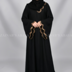Front open gown abaya in Nida fabric with intricate embroidery, offering a modest and elegant design.