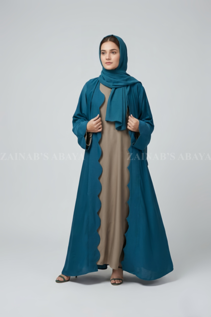 Nida Double Front Open Abaya for women in Pakistan with Cutwork on Front and Sleeve Cuffs