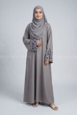 Nida Light Grey Embroidered Maxi Abaya OL-1150