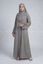 Nida Light Grey Embroidered Maxi Abaya OL-1150 - Image 4