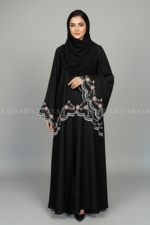 Black Double Gown Abaya with Embroidery OL-1151 - Image 2