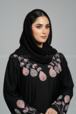 Black Maxi Abaya with Embroidery on Neck and Sleeves OL-1133 - Image 2