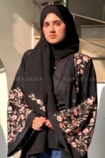Black Color Front Open Abaya with Embroidery on Front and Sleeves 0261 - Image 2