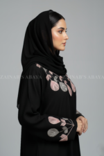 Black Maxi Abaya with Embroidery on Neck and Sleeves OL-1133 - Image 3