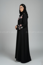 Black Maxi Abaya with Embroidery on Neck and Sleeves OL-1133 - Image 4
