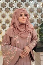 Nida front open gown abaya with intricate embroidery on the front and back, offering a stylish and elegant design.