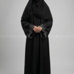 Nida Black Front Open Abaya for women with Embroidered Sleeves