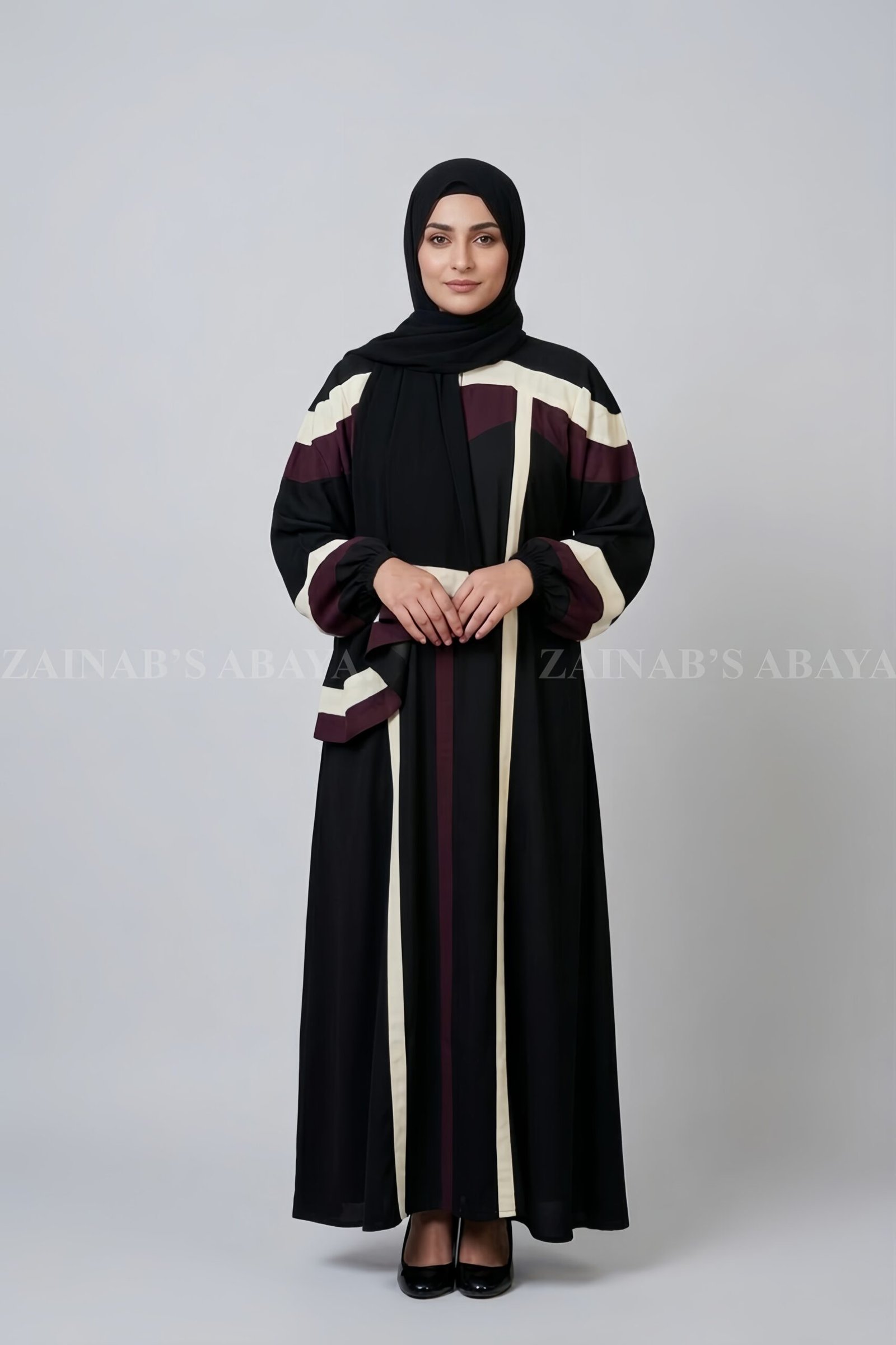 Maxi Abaya - Zainab Designer Abaya Nida Maxi Abaya for women in Pakistan with a matching scarf in chiffon fabric.