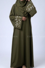 Olive Green Maxi Abaya with Embroidered Sleeves OL-1148 - Image 3