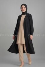 Black Color Short Coat Style Abaya OL-1168 - Image 3