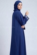 Navy Colored Front Open Abaya with Embroidery OL-1164 - Image 4