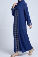 Navy Colored Front Open Abaya with Embroidery OL-1164 - Image 3