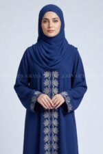 Navy Colored Front Open Abaya with Embroidery OL-1164 - Image 2