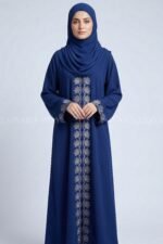 Navy Colored Front Open Abaya with Embroidery OL-1164