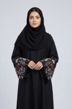Black Embroidered Sleeves Maxi Abaya OL-1154 - Image 2
