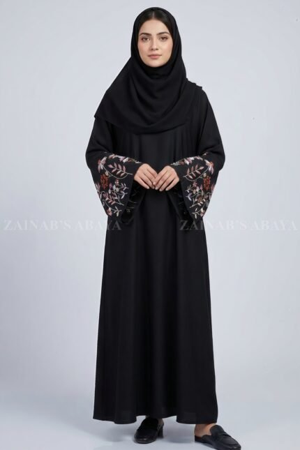Black Embroidered Sleeves Maxi Abaya OL-1154