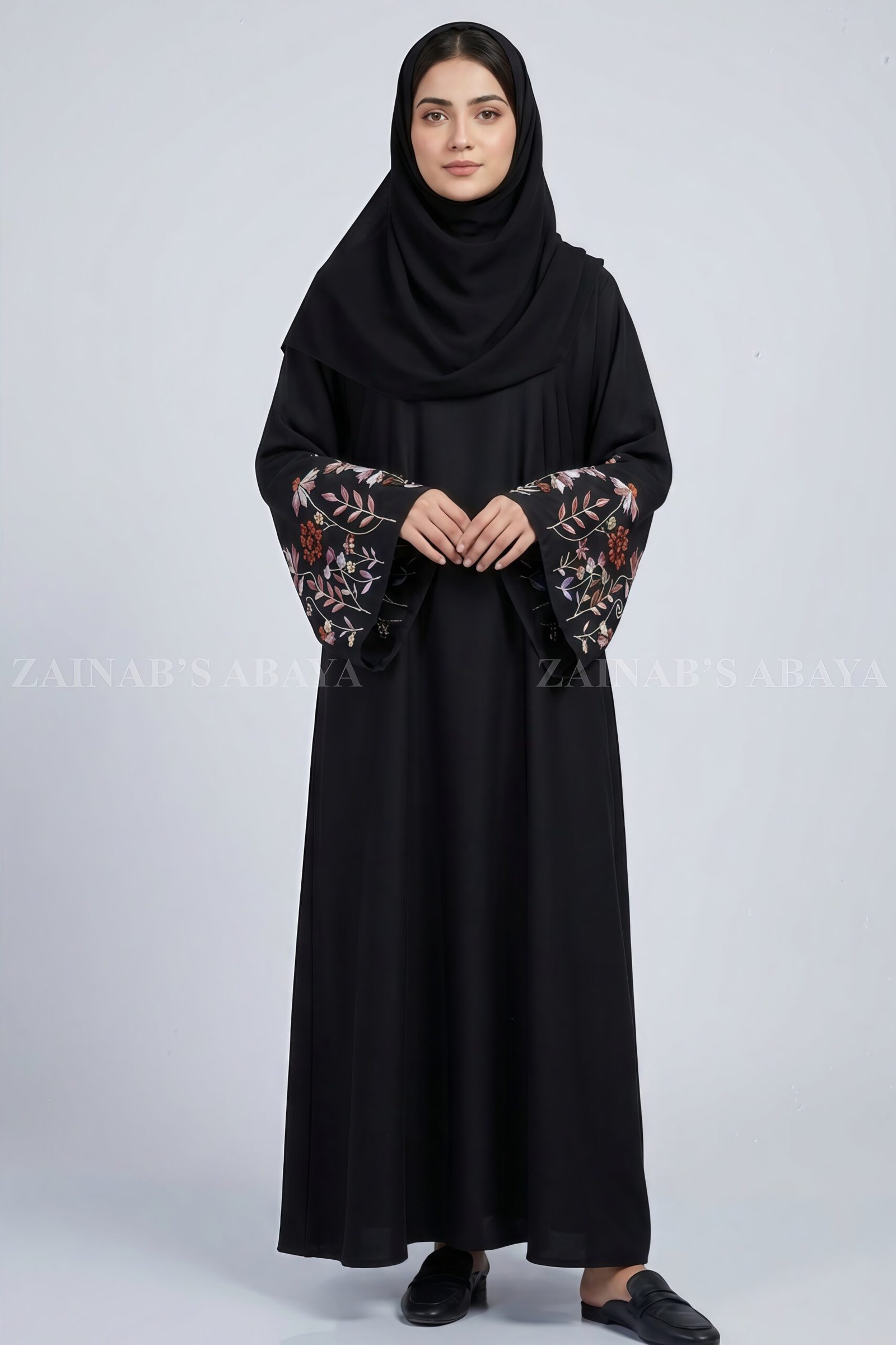 IMG_1260 Black Embroidered Sleeves Maxi Abaya OL-1154 - Image 1