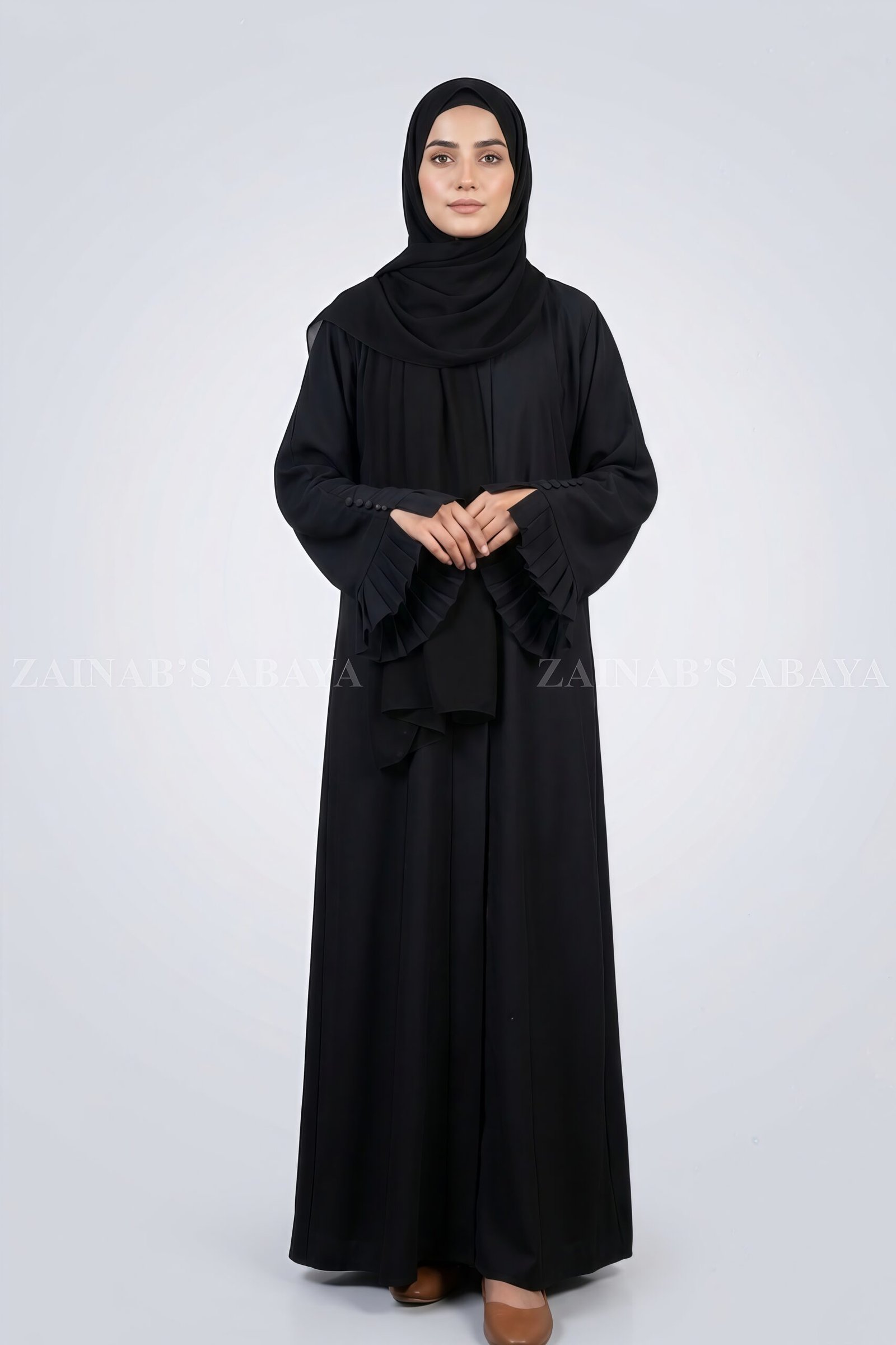 IMG_1277 Black Front Open Abaya with Stylish Sleeves OL-1162 - Image 1