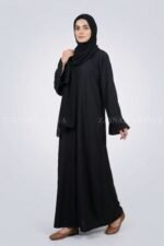 Black Front Open Abaya with Stylish Sleeves OL-1162 - Image 4