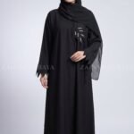 Black Front Open Abaya in Angrkha Style OL-1166