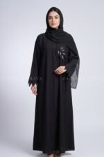 Black Front Open Abaya in Angrkha Style OL-1166