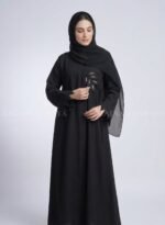 Black Front Open Abaya in Angrkha Style OL-1166 - Image 3