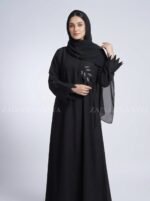 Black Front Open Abaya in Angrkha Style OL-1166 - Image 4