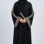 Black Maxi Abaya with Embroidered Sleeves OL-1153