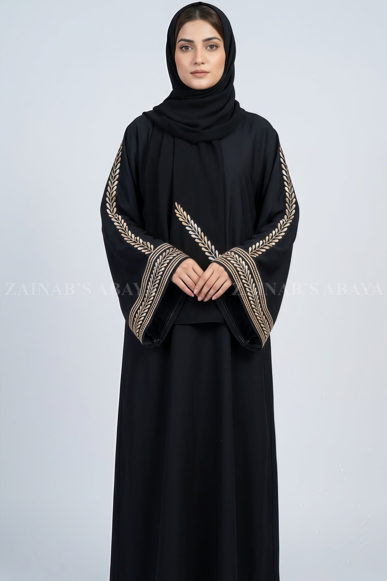 IMG_1549 Black Maxi Abaya with Embroidered Sleeves OL-1153 - Image 1