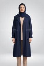Navy Color Short Coat Style Abaya with Pocket Flaps on Front Side OL-1168