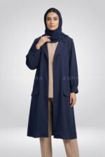 Navy Color Short Coat Style Abaya with Pocket Flaps on Front Side OL-1168 - Image 3