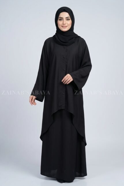 Black Co-Ord Set Abaya for women in Nida Korean Fabric