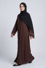 Brown Colored Front Open Abaya in Romantic Nida Arn 119 - Image 5