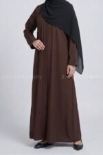 Brown Colored Front Open Abaya in Romantic Nida Arn 119 - Image 3