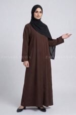 Brown Colored Front Open Abaya in Romantic Nida Arn 119 - Image 4