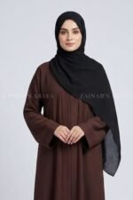 Brown Colored Front Open Abaya in Romantic Nida Arn 119 - Image 2