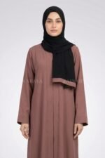 Brown Colored Front Open Abaya in Romantic Nida Arn 119 - Image 6