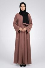 Brown Colored Front Open Abaya in Romantic Nida Arn 119 - Image 7