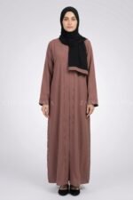 Brown Colored Front Open Abaya in Romantic Nida Arn 119 - Image 8