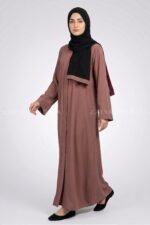 Brown Colored Front Open Abaya in Romantic Nida Arn 119 - Image 9