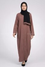 Brown Colored Front Open Abaya in Romantic Nida Arn 119 - Image 10