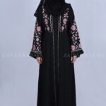 Nida front open abaya with intricate embroidery, offering a stylish and modest design.