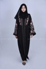 Nida front open abaya with intricate embroidery, offering a stylish and modest design.