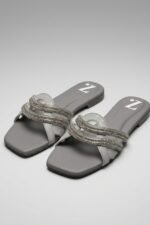 Soft Silver Slide Flats Women Slippers Z 113 - Image 3
