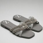 Soft Silver Slide Flats Women Slippers Z 113