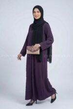 Dark Colored Front Open Abaya in Romantic Nida Fabric Arn 119 - Image 4