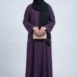 Dark Colored Front Open Abaya in Romantic Nida Fabric Arn 119