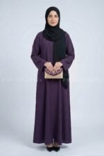 Dark Colored Front Open Abaya in Romantic Nida Fabric Arn 119