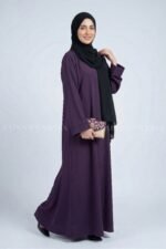 Dark Colored Front Open Abaya in Romantic Nida Fabric Arn 119 - Image 3